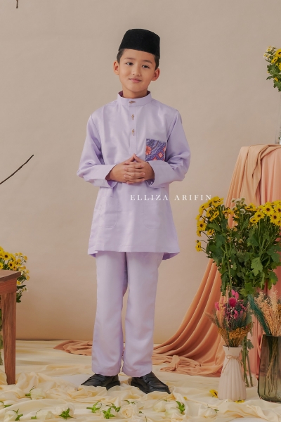 Baju Melayu Batik Kids in Lilac Purple